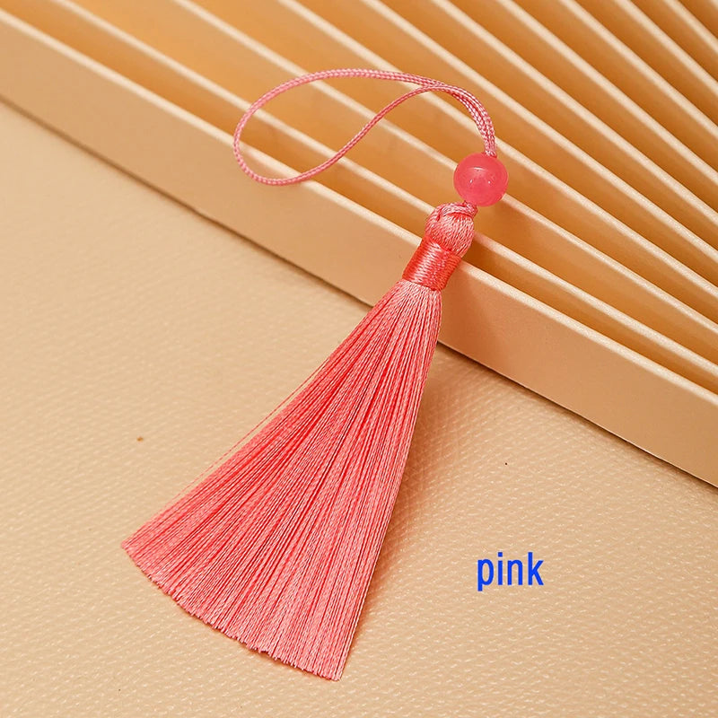 10pcs Tassels For Crafts Silky Tassel Handmade Soft Mini Tassels With Jade Beads for DIY Jewelry Making Bookmarks Crafts Decor | Color:pink