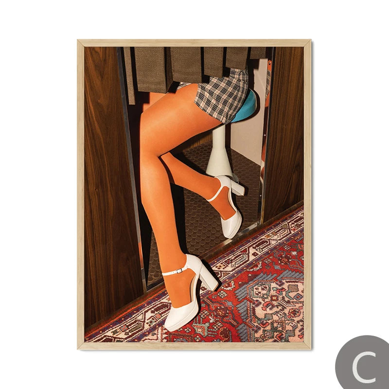 Abstract Thistles Marbled Garden Revival Stallion Terracotta Line Decor Painting Canvas Wall Art Print Poster Picture LivingRoom | Color:C