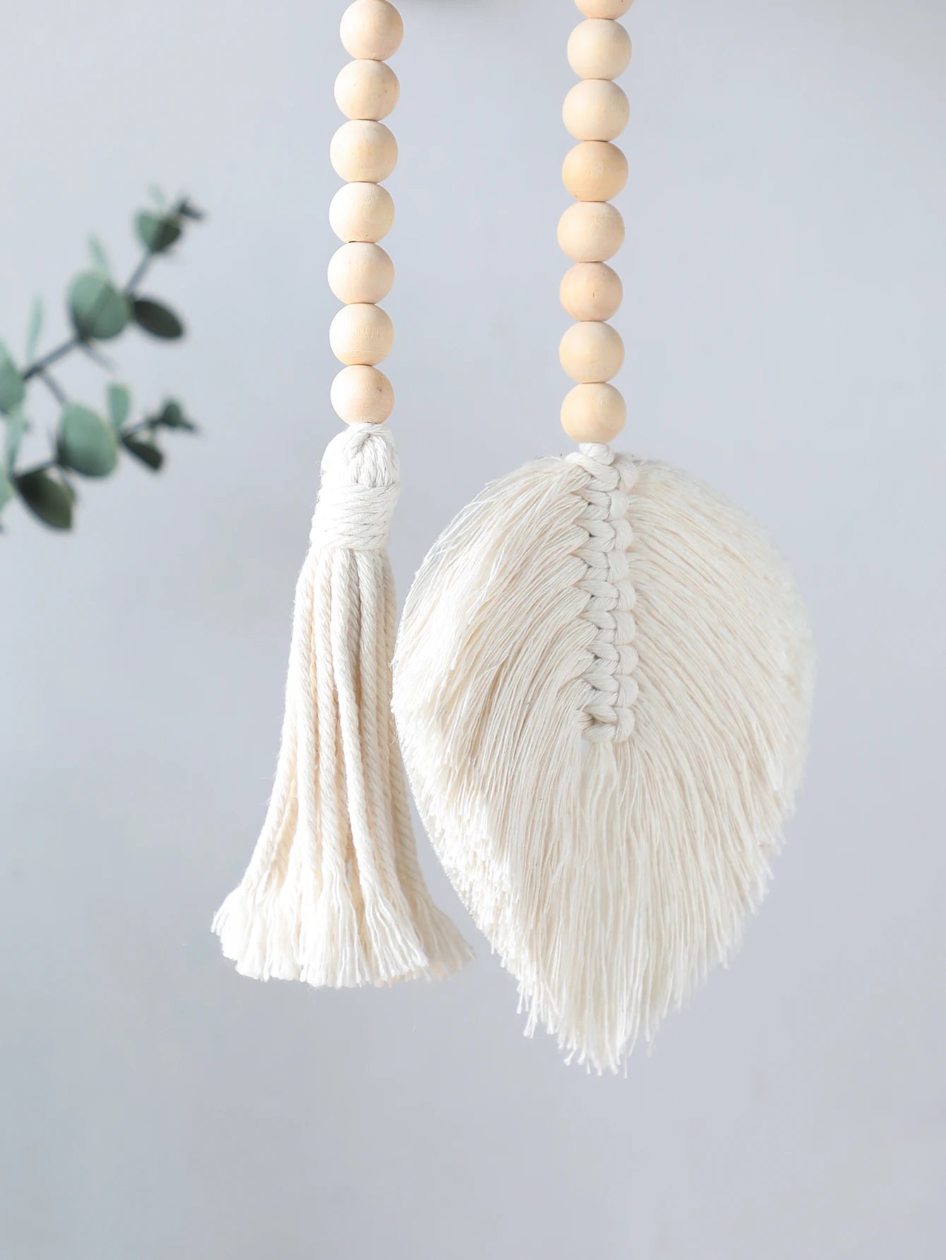 Wood Bead Rope Macrame Leaf Wall Hanging Home Decor Rustic Tassel Wall Decor Handmade Room Ornament Boho Home Decoration Gift | 3