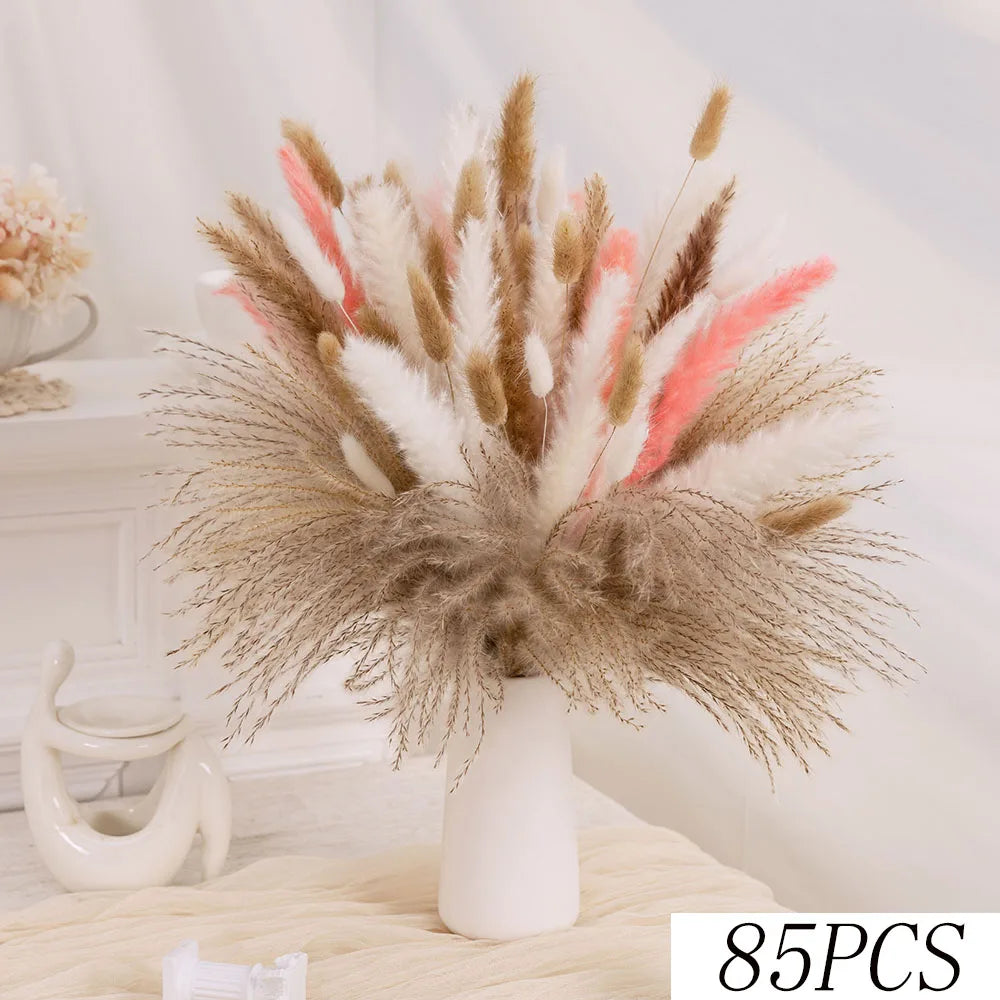 Pink White Dried Flowers Mariage Bouquet Centerpieces for Weddings Natural Pampas Grass Real Gypsophile Nordic Boho Home Decor | Color:D