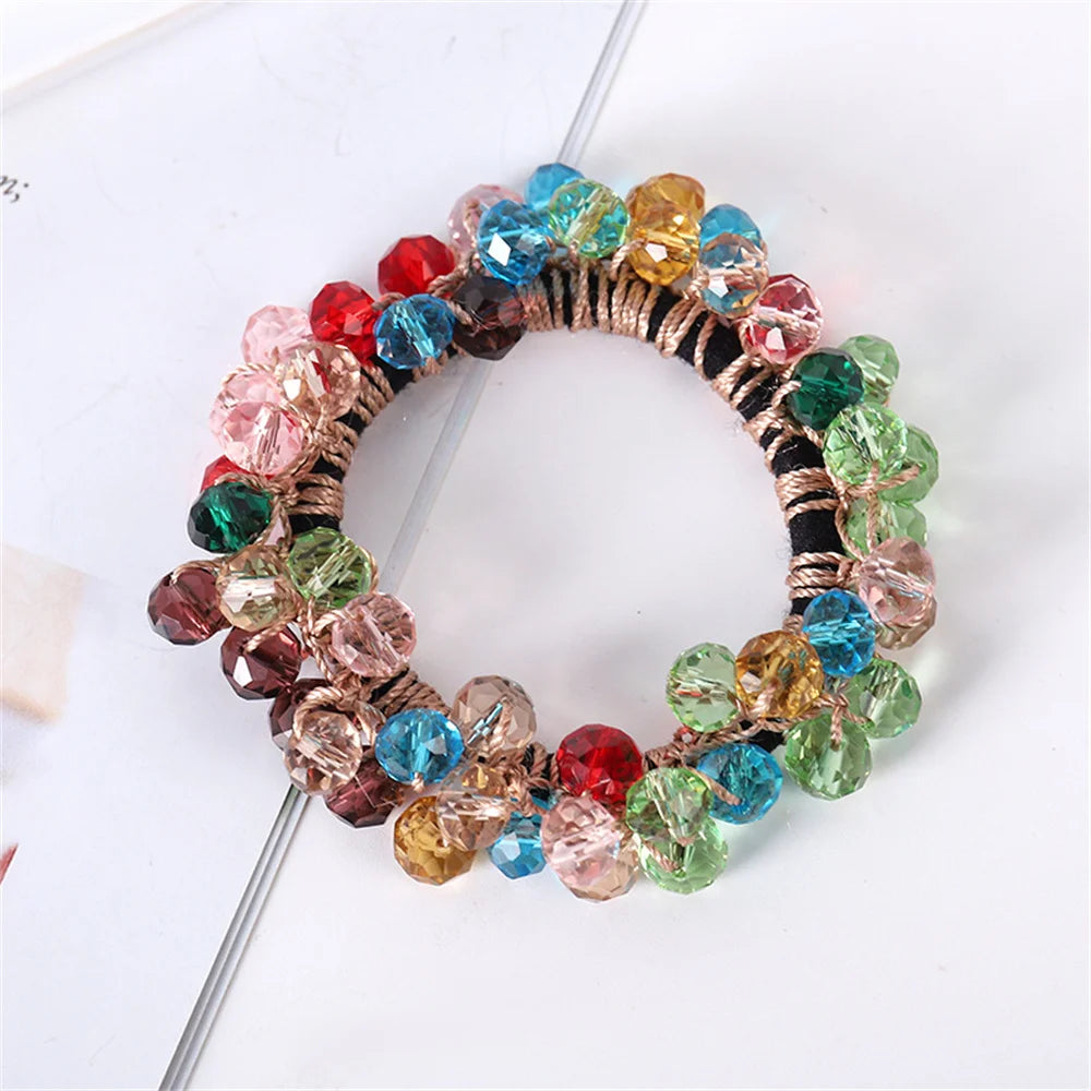 Crystal Hair Ties Boho Elastic Hair Scrunchies Pearl Hair Ropes Bead Ponytail Holders Hair Accessories For Women and Girls | Color:A2-a-SP028-L