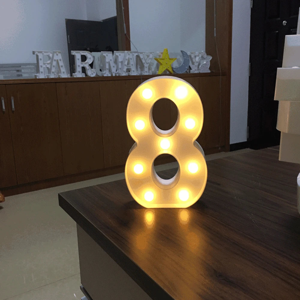 Luminous Number Lamp Alphabet Letter LED Lights Birthday Valentine's Day Wedding Party Decor 0-9 Digital A-Z Letters Night Light | Color:8