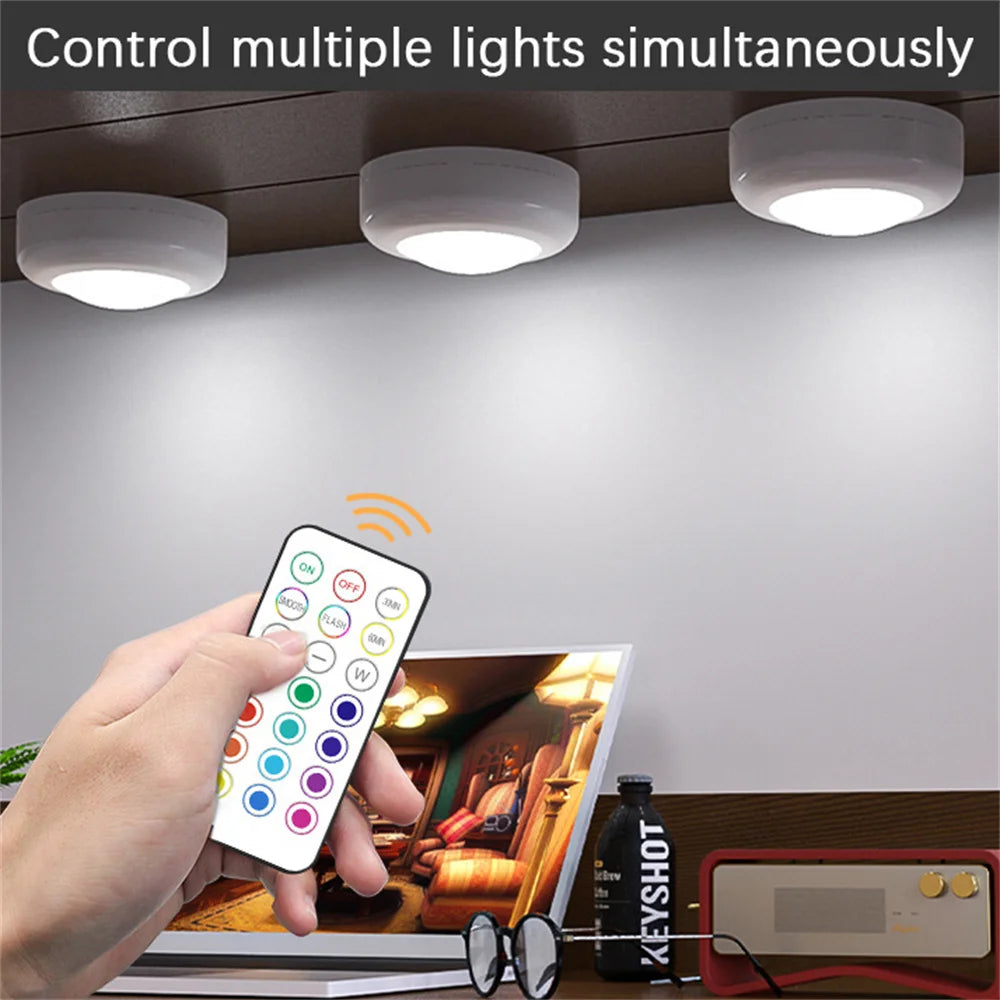 RGB LED Under Cabinet Lights with Remote Control Battery Powered Wireless Dimmable Night Lamp LED Lights for Home Wardrobe Light | 1