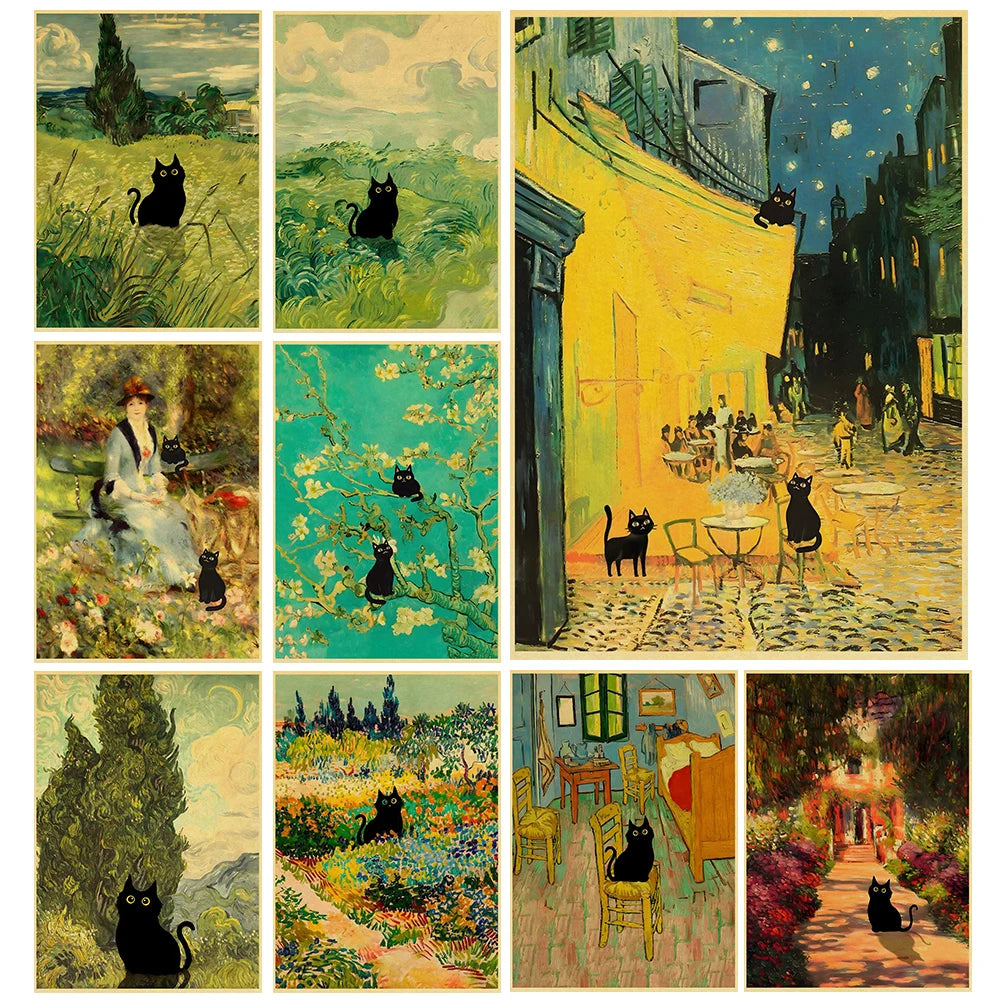 Digital Cats Cute Poster Kraft Paper Prints Modern DIY Funny Cartoon Room Painting Prints Art Picture Posters Living Room Decor | 0