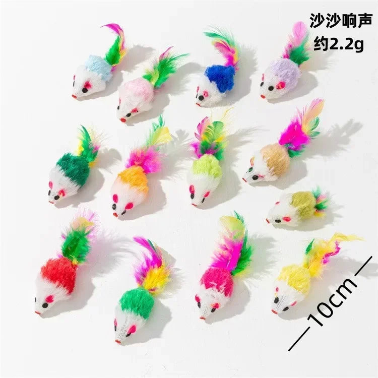 3-200 Pcs Rattle Cat Mouse Toys Also Prefilled Catnip Faux Fur Cat Toys Interactive Cat Game Catnip Toys for Cats Pet Products | Color:Feather