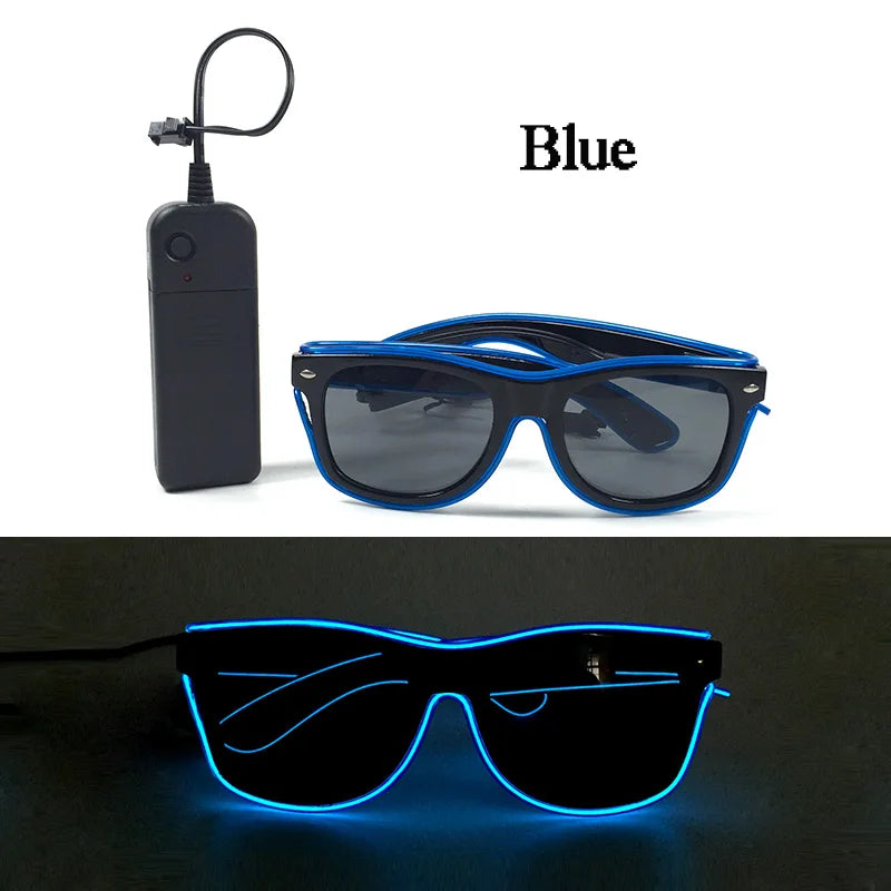 Fashion Luminous Decorative Glasses Neon Light Decoration LED Sunglasses For Nightclub DJ Dance Music Rave Costume Night | Lenses Color:Type 02