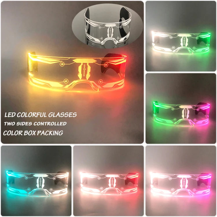 Fashion Luminous Decorative Glasses Neon Light Decoration LED Sunglasses For Nightclub DJ Dance Music Rave Costume Night | Lenses Color:Type F