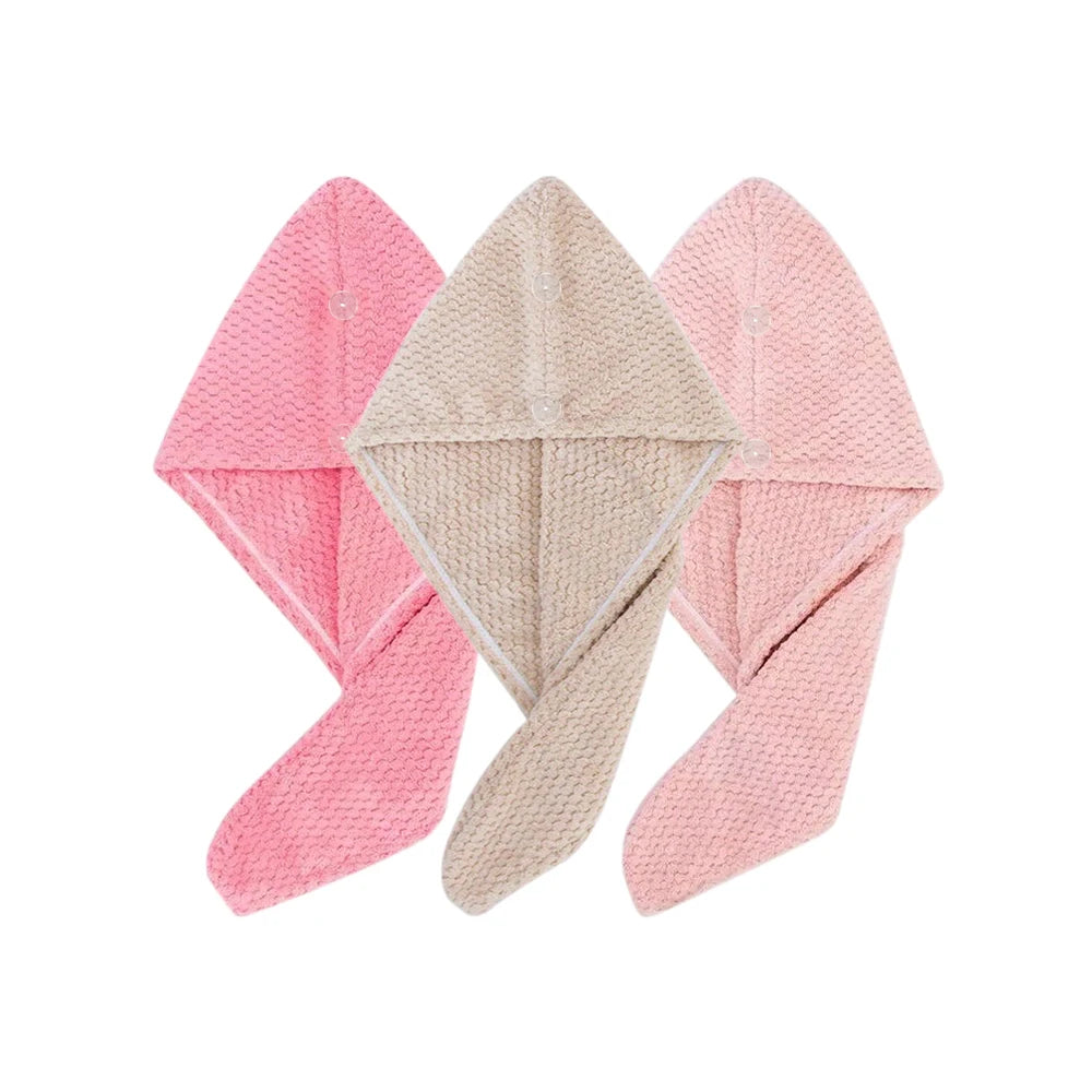 Solid color hair towel Textured dry hair cap 9.8 "X 25.5" absorbent hair towel wrap for button-down women | Color:Pink khaki Lotus