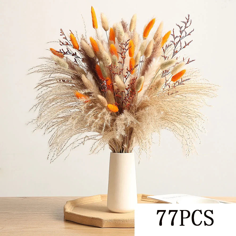 90Pcs Natural Fluffy Pampas Grass Bouquet Boho Home Accessories Fall Decoration Dried Flowers Orange Reeds Wedding Centerpieces | Color:Style B