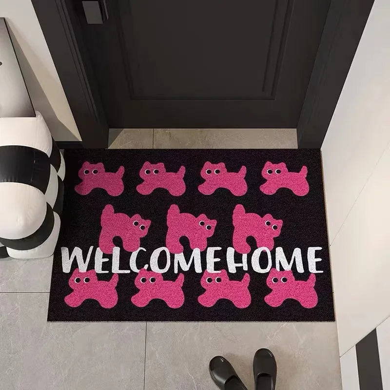 Cool Pink Cat Entrance Doormat Anti-slip PVC Floor Mats Ins Style Entry Porch Hallway Entryway Home Decor Dust Removal Carpet | 3