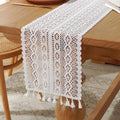 Table Runner Farmhouse Style Cotton Lace Boho Table Runner Vintage Home Bridal Shower Country Wedding Party Coffee Table Decor | Color:white