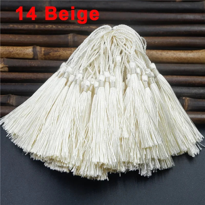 100pcs/lot 13cm Tassel Silk Fringe Silky Floss Bookmark Tassels Mini Tassels For DIY Craft Jewelry Making Souvenir Bookmarks | Color:14 Beige