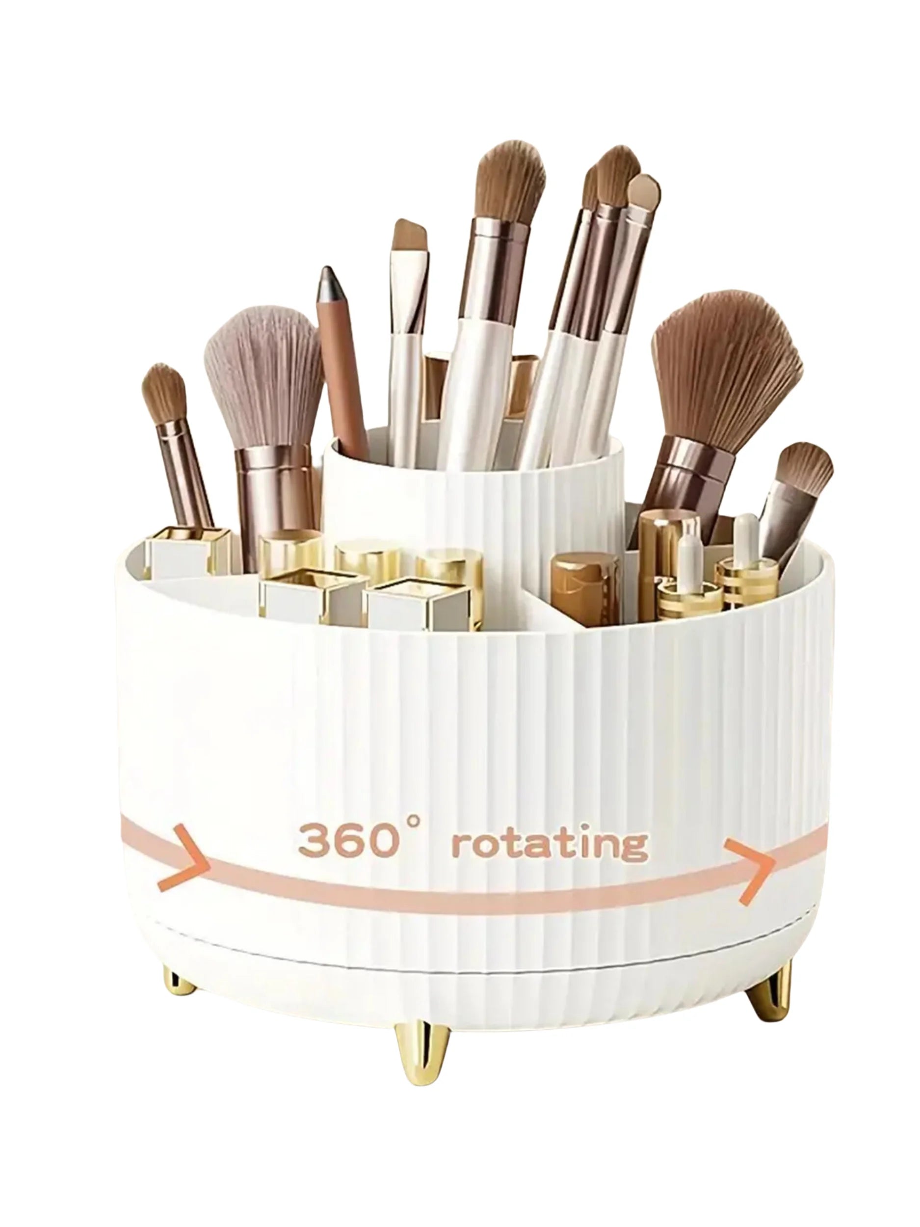 360° Rotating Makeup Organizer - 1pc Plastic Cosmetic Storage with 5 Compartments - Multi-Functional Holder for Brushes | Color:WHITE