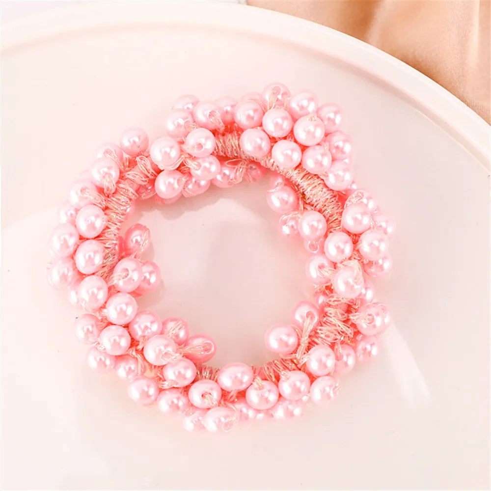 Crystal Hair Ties Boho Elastic Hair Scrunchies Pearl Hair Ropes Bead Ponytail Holders Hair Accessories For Women and Girls | Color:A3-a-SP005-C