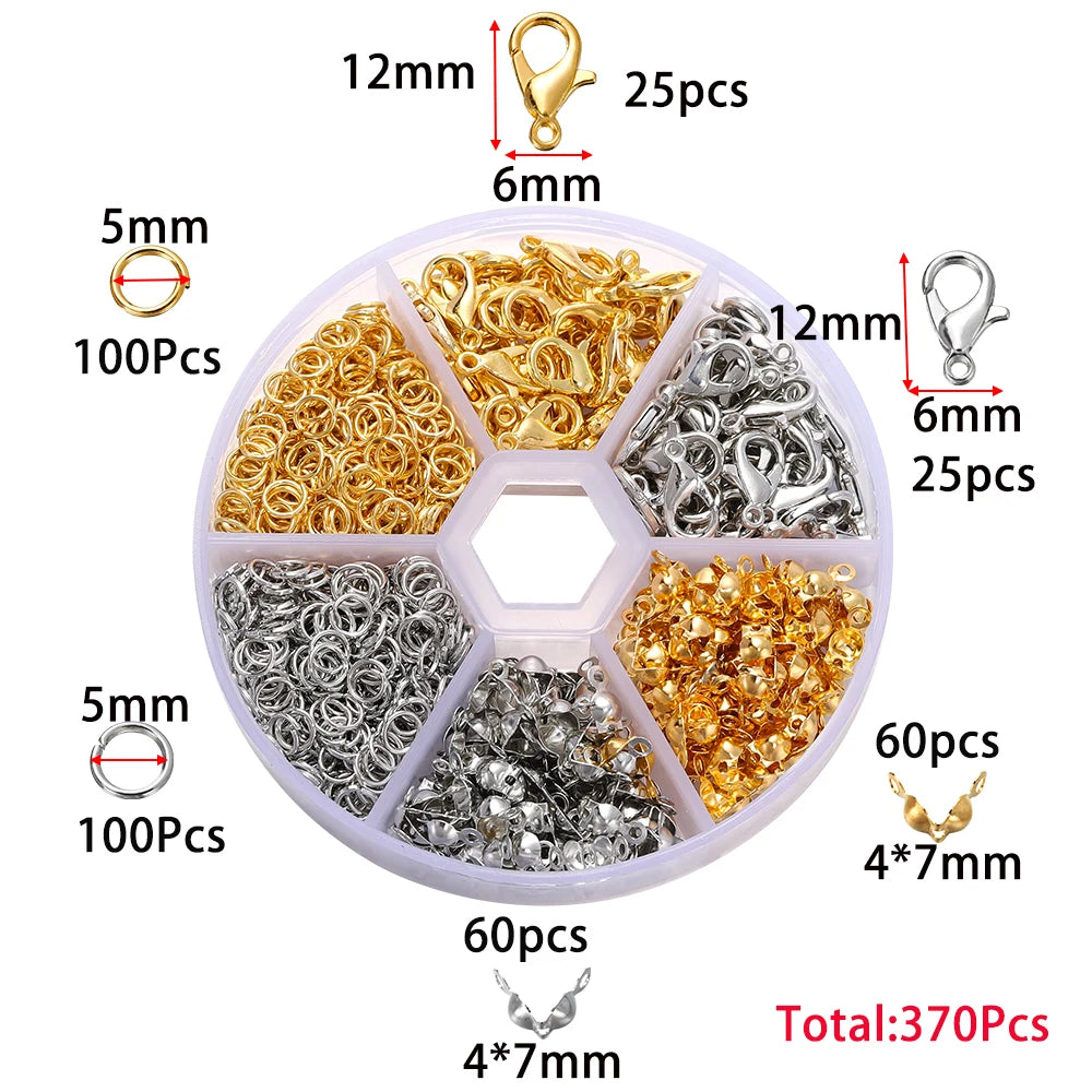 Alloy Accessories Jewelry Findings Set Repair Tools Lobster Clasp Open Jump Rings Earring Hooks for DIY Jewelry Making Supplies | Color:Gold Rhodium02