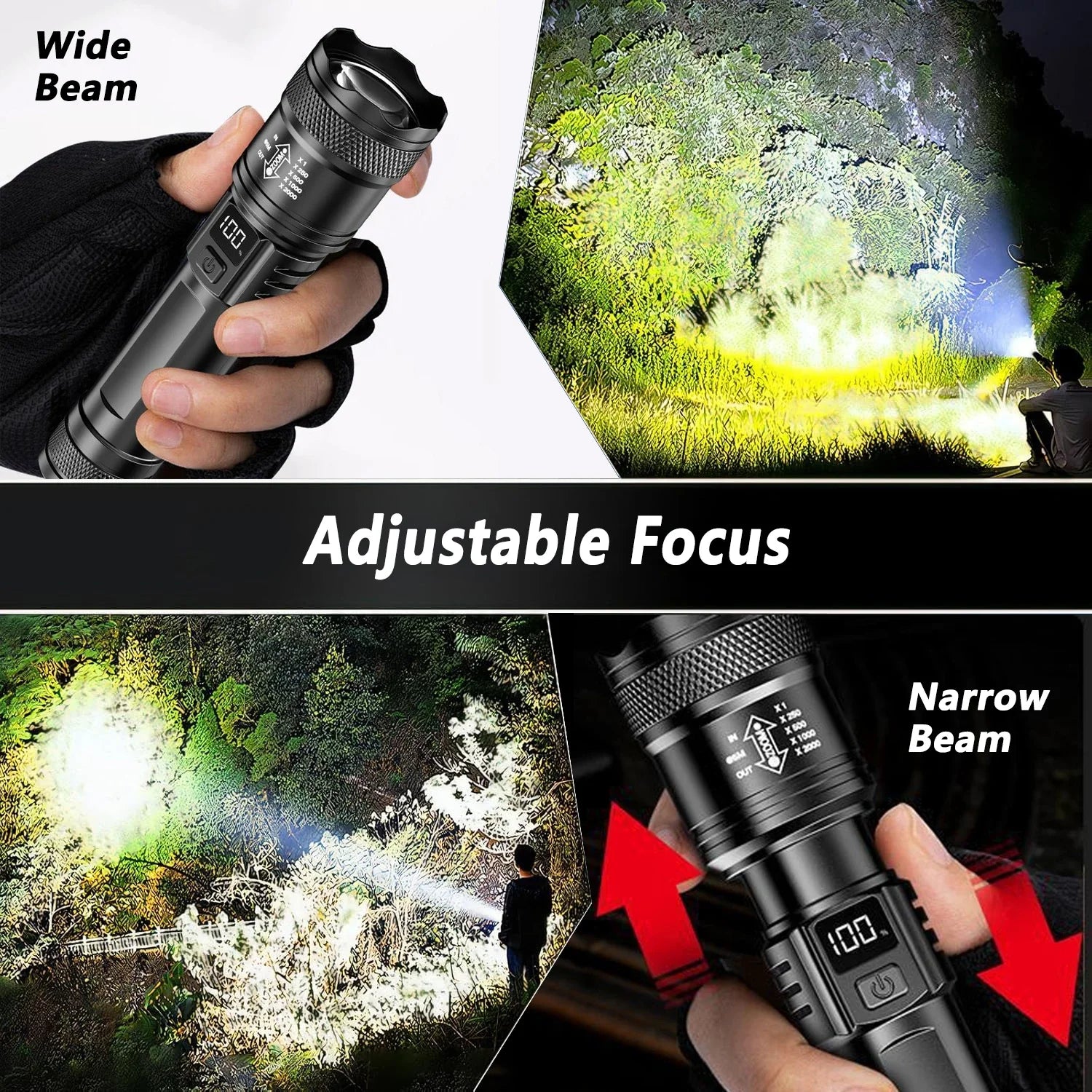Rechargeable LED Flashlight Zoomable Torch with LCD Display 3 Modes Waterproof High Power Hand Light Outdoor Wilderness Camping | 1