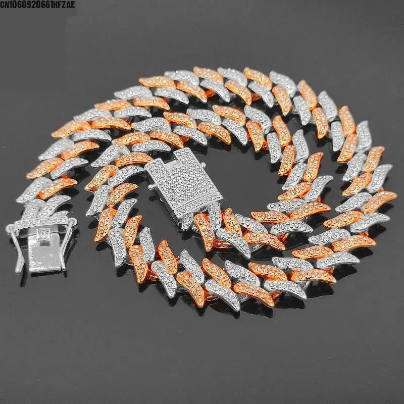 Luxury Designer Thorn Cat Dog Collars Bling Diamondd Cuban Chain Dogs Necklace Gold Silver Biocolor Pet Jewelry Accessories 16mm | Color:1 rose gold 1 silver