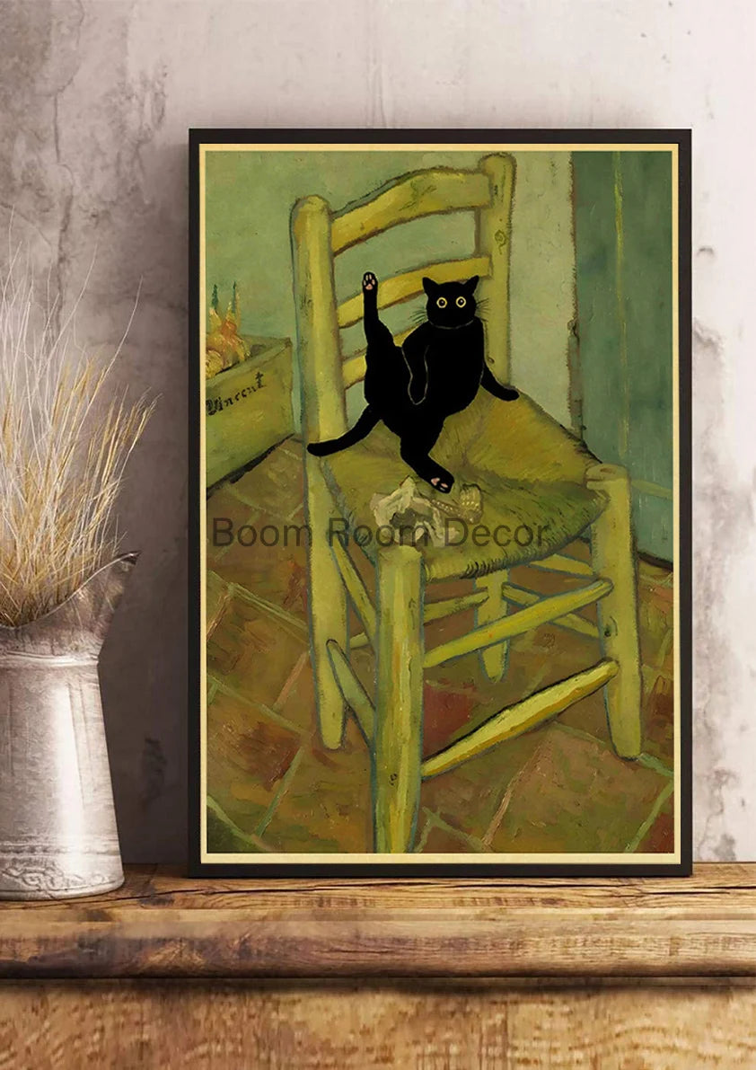 Digital Cats Cute Poster Kraft Paper Prints Modern DIY Funny Cartoon Room Painting Prints Art Picture Posters Living Room Decor | Color:Z123-22