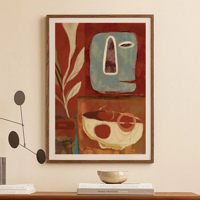 Abstract Thistles Marbled Garden Revival Stallion Terracotta Line Decor Painting Canvas Wall Art Print Poster Picture LivingRoom | 2