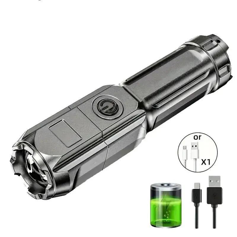 Powerful LED Flashlight Rechargeable USB Waterproof Zoom Fishing Hunting Camping 100,00 Lumen Tactical Flashlight LED Torch | Color:FT15 LED Flashlight