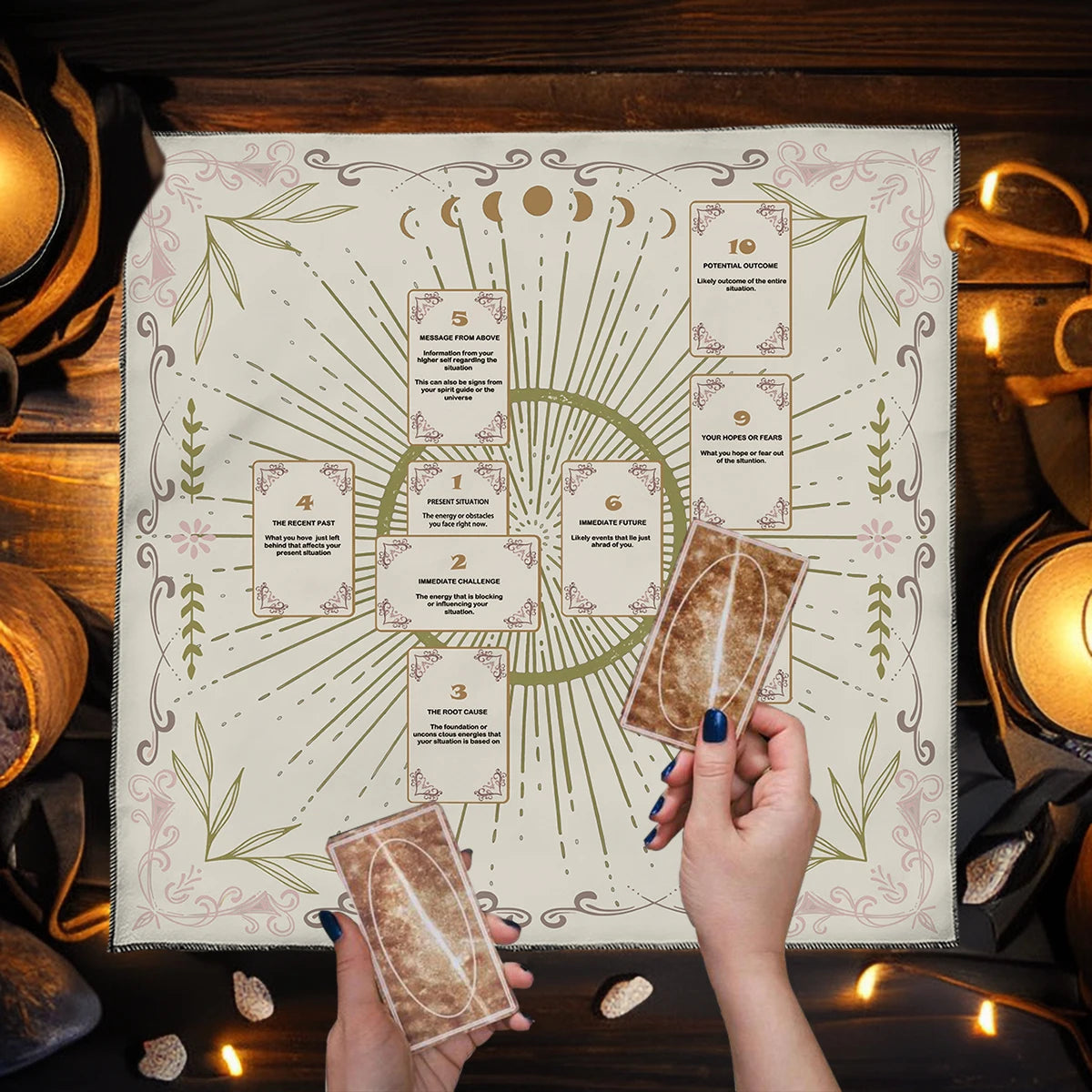 Celtic Cross Altar Cloth Tarot Card Table Cloth Witch Moon Divination Table Cover For Tarot Mat Witchy Gifts Decor Card Pad | Color:TLB (710)