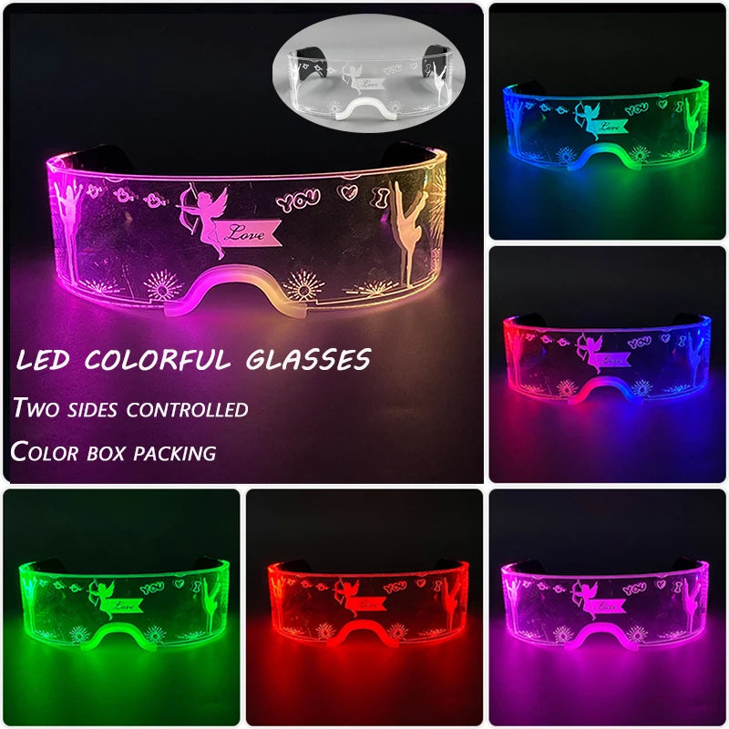 Fashion Luminous Decorative Glasses Neon Light Decoration LED Sunglasses For Nightclub DJ Dance Music Rave Costume Night | Lenses Color:Type D