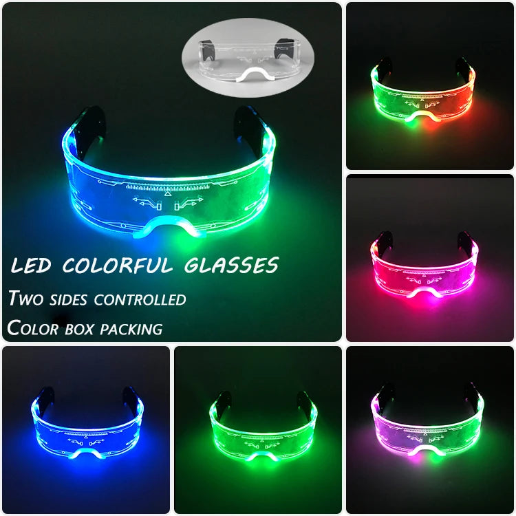 Fashion Luminous Decorative Glasses Neon Light Decoration LED Sunglasses For Nightclub DJ Dance Music Rave Costume Night | Lenses Color:Type B