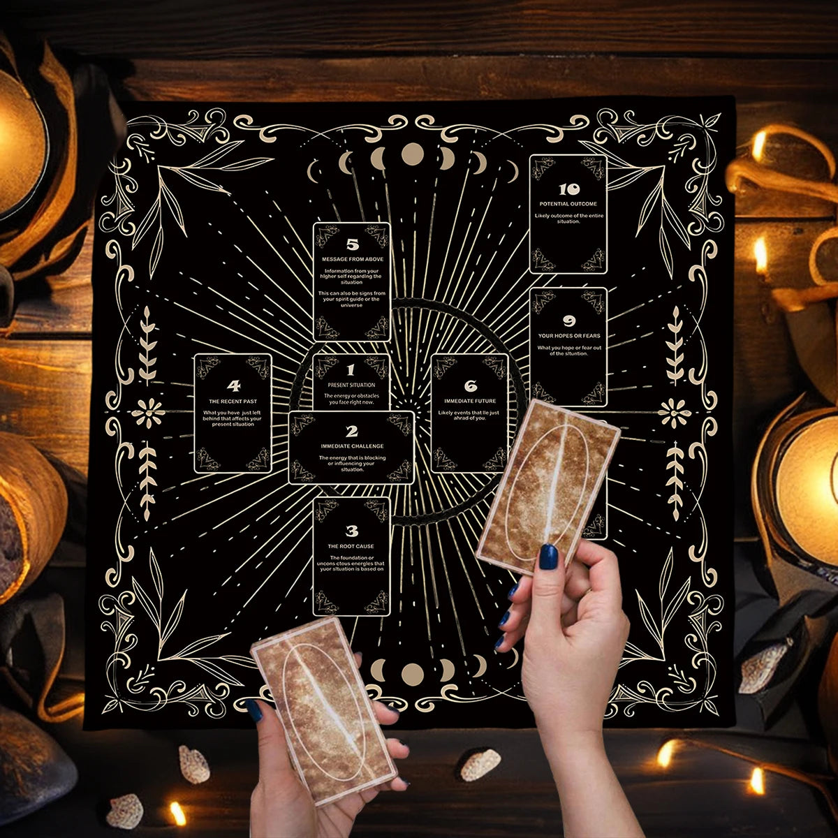 Celtic Cross Altar Cloth Tarot Card Table Cloth Witch Moon Divination Table Cover For Tarot Mat Witchy Gifts Decor Card Pad | Color:TLB (709)