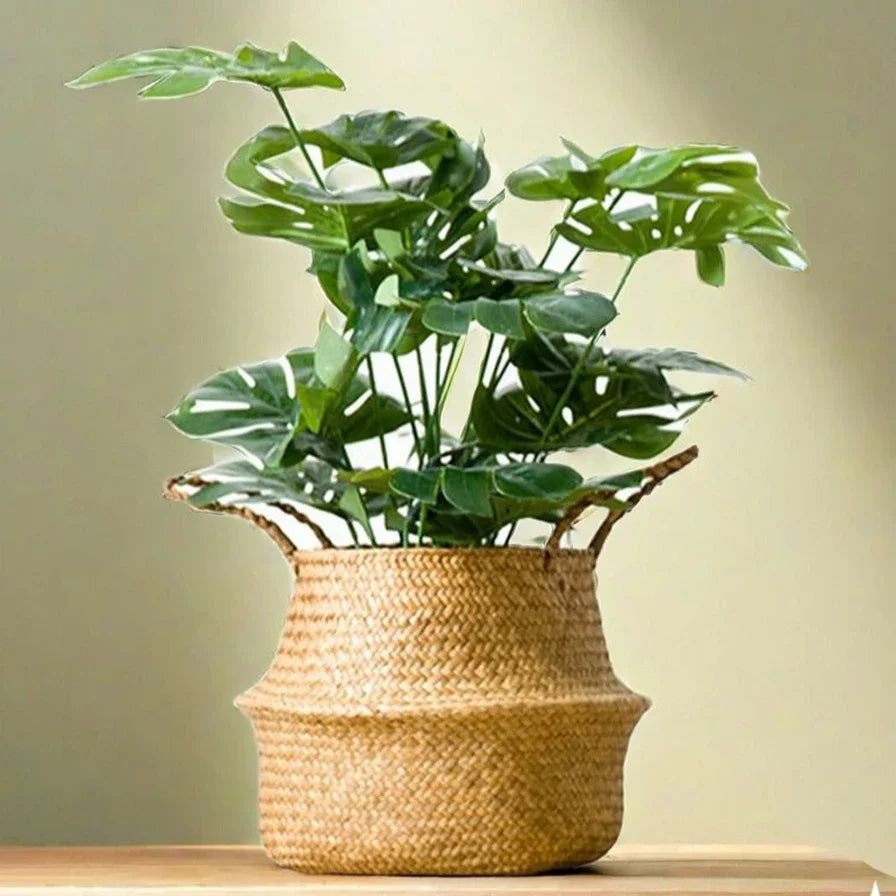 Seagrass Rattan Basket Foldable Wicker Organizer Handmade Plant Pot Laundry Bin Decorative Boho Style for Garden Home Decor | 1