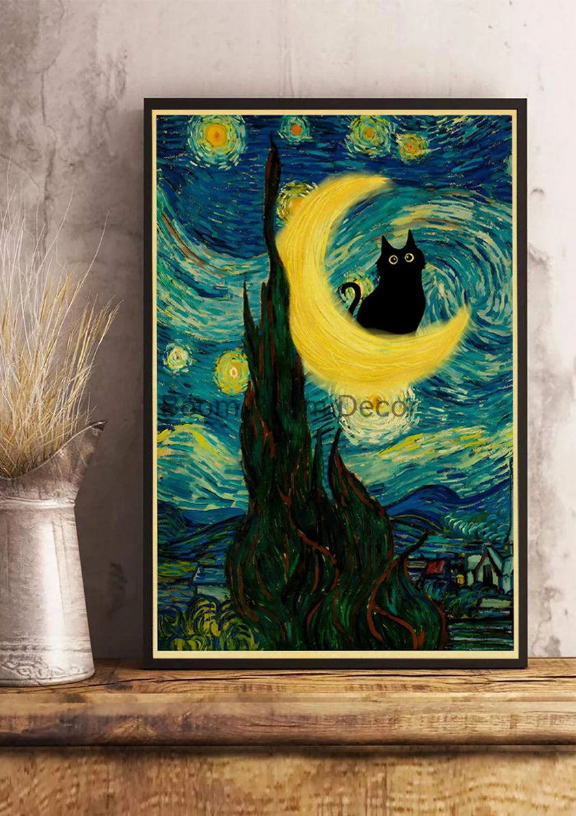 Digital Cats Cute Poster Kraft Paper Prints Modern DIY Funny Cartoon Room Painting Prints Art Picture Posters Living Room Decor | Color:Z123-2