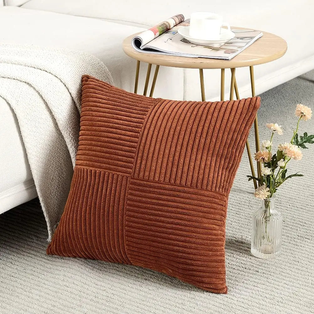 Splicing Cushion Cover Boho Decorative Corduroy Throw Pillow Covers 18x18 Inch for Couch Bed Sofa Room Farmhouse Fall Home Decor | 2