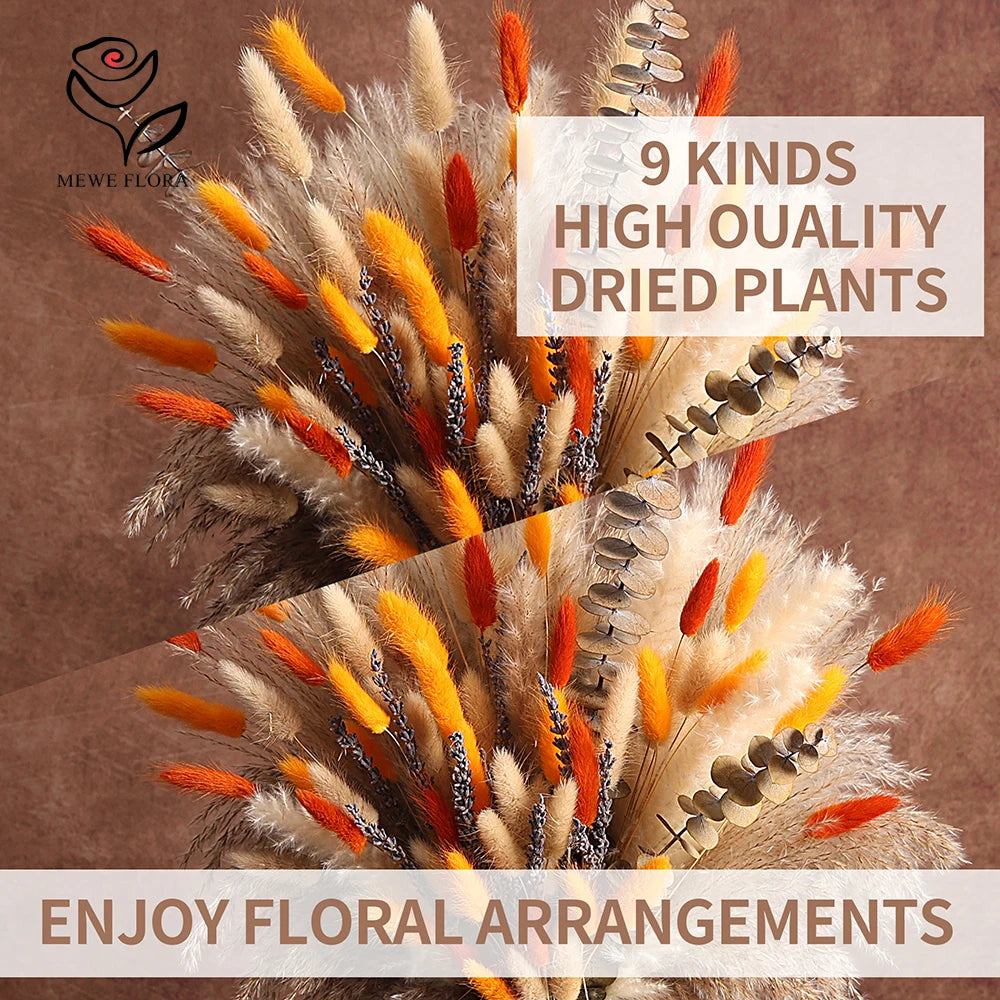 90Pcs Natural Fluffy Pampas Grass Bouquet Boho Home Accessories Fall Decoration Dried Flowers Orange Reeds Wedding Centerpieces | 3