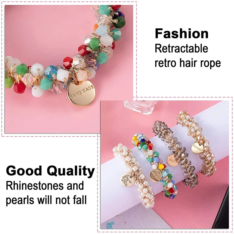 Crystal Hair Ties Boho Elastic Hair Scrunchies Pearl Hair Ropes Bead Ponytail Holders Hair Accessories For Women and Girls | 5