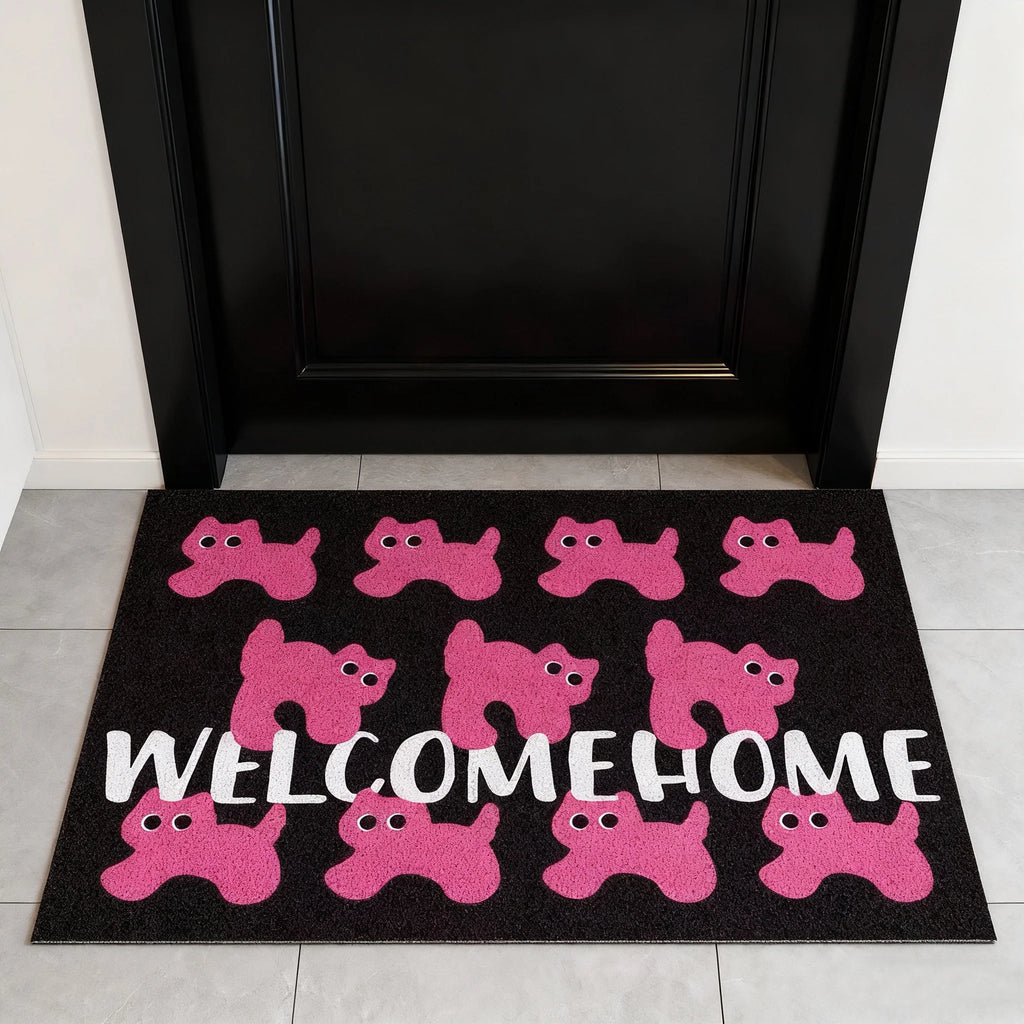 Cool Pink Cat Entrance Doormat Anti-slip PVC Floor Mats Ins Style Entry Porch Hallway Entryway Home Decor Dust Removal Carpet | 0