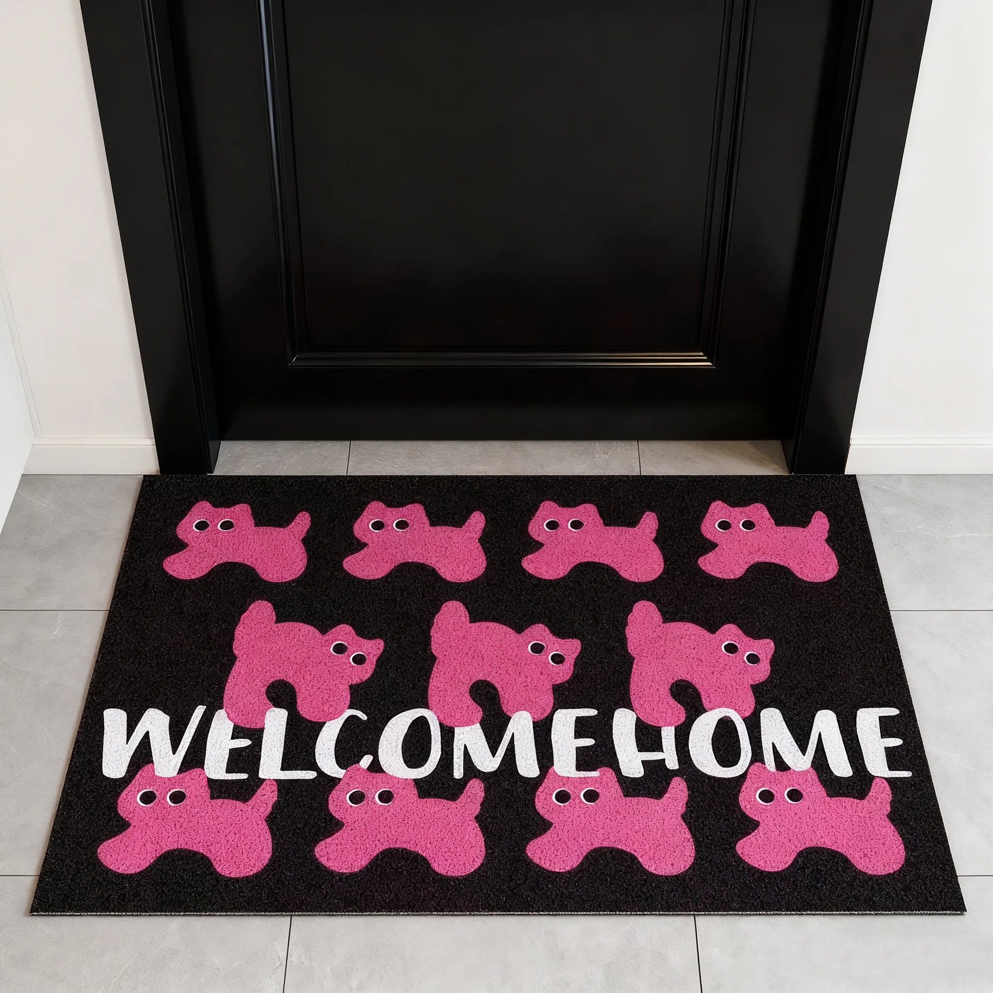 Cool Pink Cat Entrance Doormat Anti-slip PVC Floor Mats Ins Style Entry Porch Hallway Entryway Home Decor Dust Removal Carpet | 0
