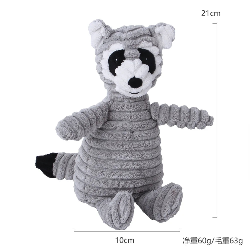 Pet Dog Molar Toy Vent Training Corduroy Monkey Pig Voice Plush Toy Dog Tooth Cleaning Supplie Dog Toys for Large Dogs | Color:raccoon