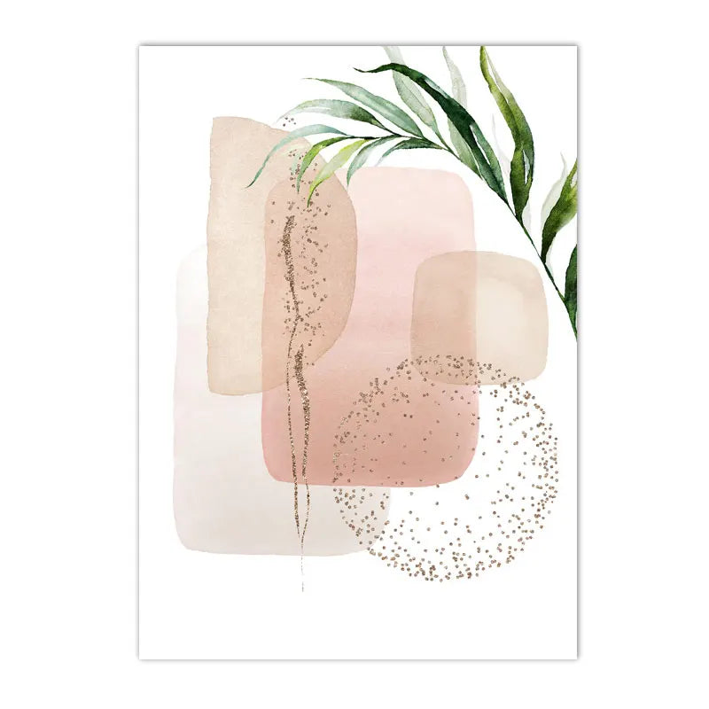Modern Abstract Beige Pink Geometric Green Leaf Minimalist Poster Canvas Painting Boho Wall Art Print Pictures Living Room Decor | Color:A1651