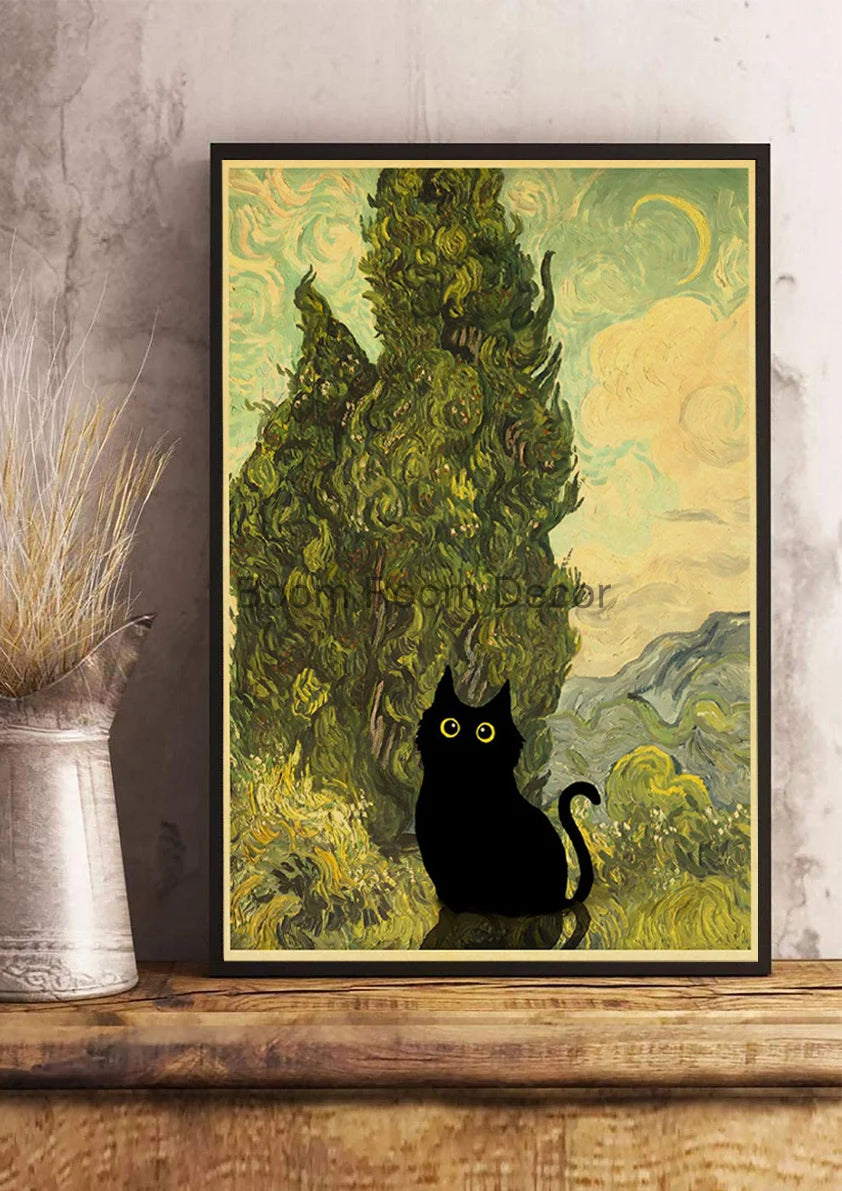 Digital Cats Cute Poster Kraft Paper Prints Modern DIY Funny Cartoon Room Painting Prints Art Picture Posters Living Room Decor | Color:Z123-15