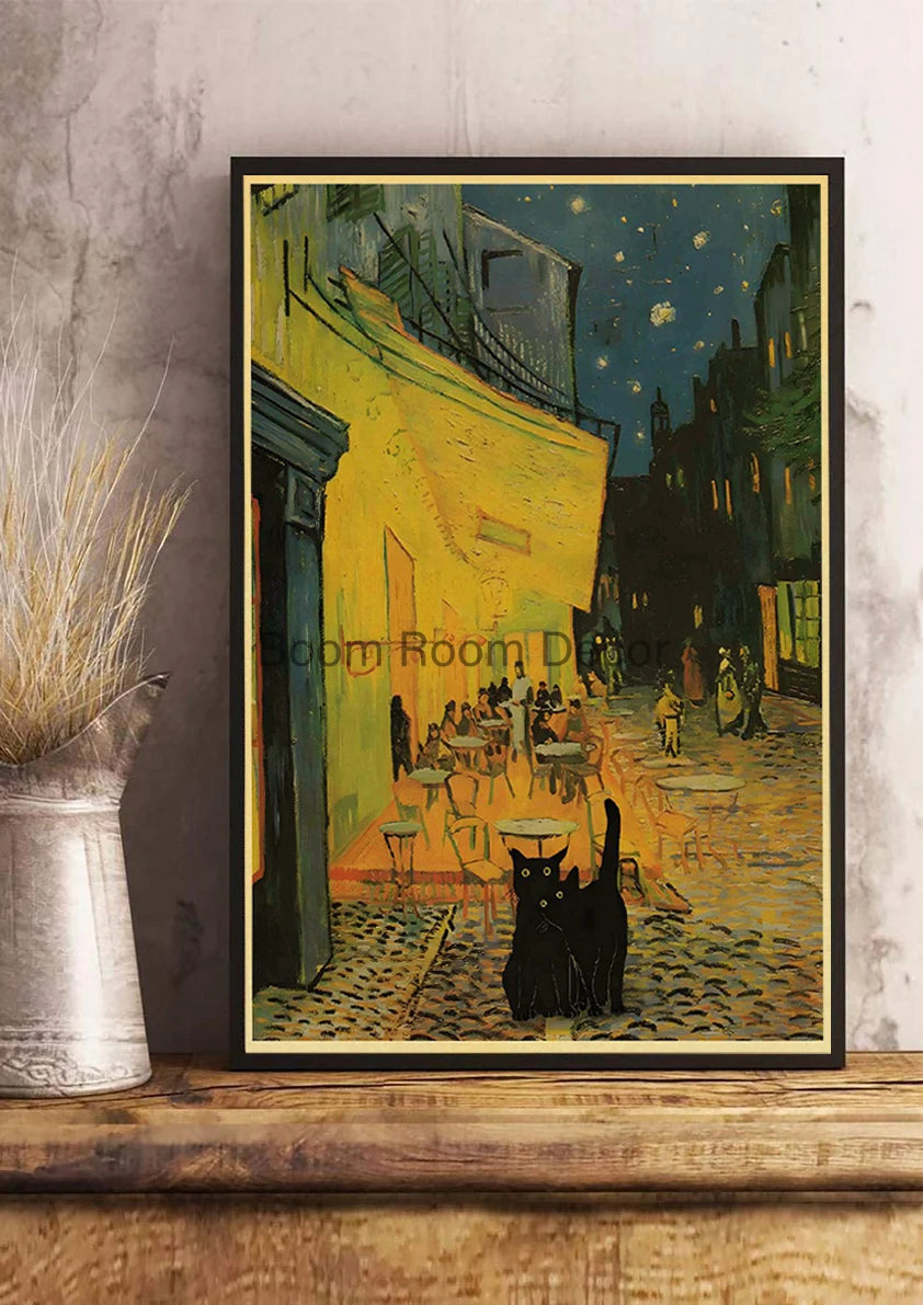 Digital Cats Cute Poster Kraft Paper Prints Modern DIY Funny Cartoon Room Painting Prints Art Picture Posters Living Room Decor | Color:Z123-9
