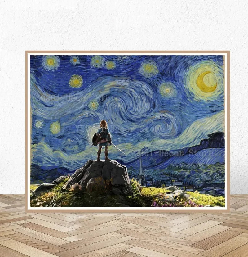 The Legend of Zelda Poster Van Gogh Starry Night Canvas Painting Japanese anime game  Wall Art Living Room Decor Home Decor | 1