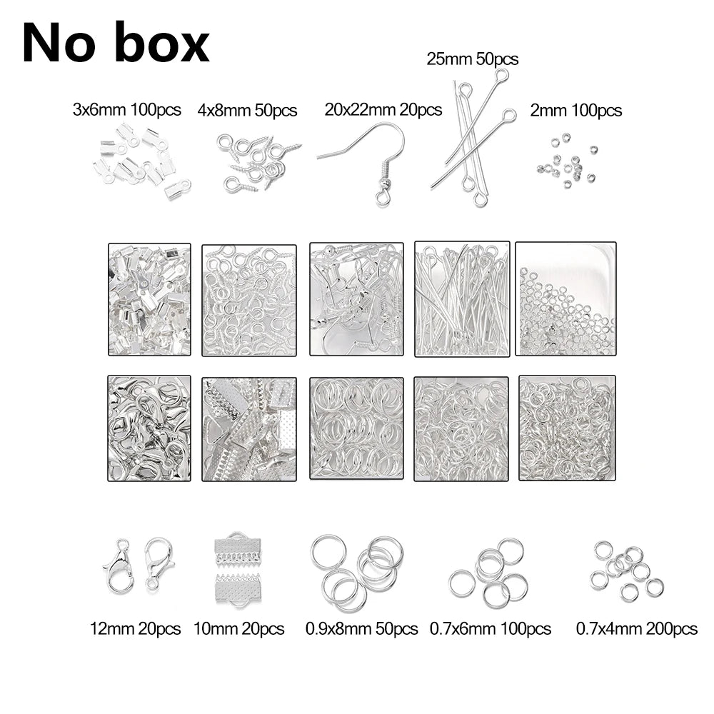 Alloy Accessories Jewelry Findings Set Repair Tools Lobster Clasp Open Jump Rings Earring Hooks for DIY Jewelry Making Supplies | Color:Silver NO box