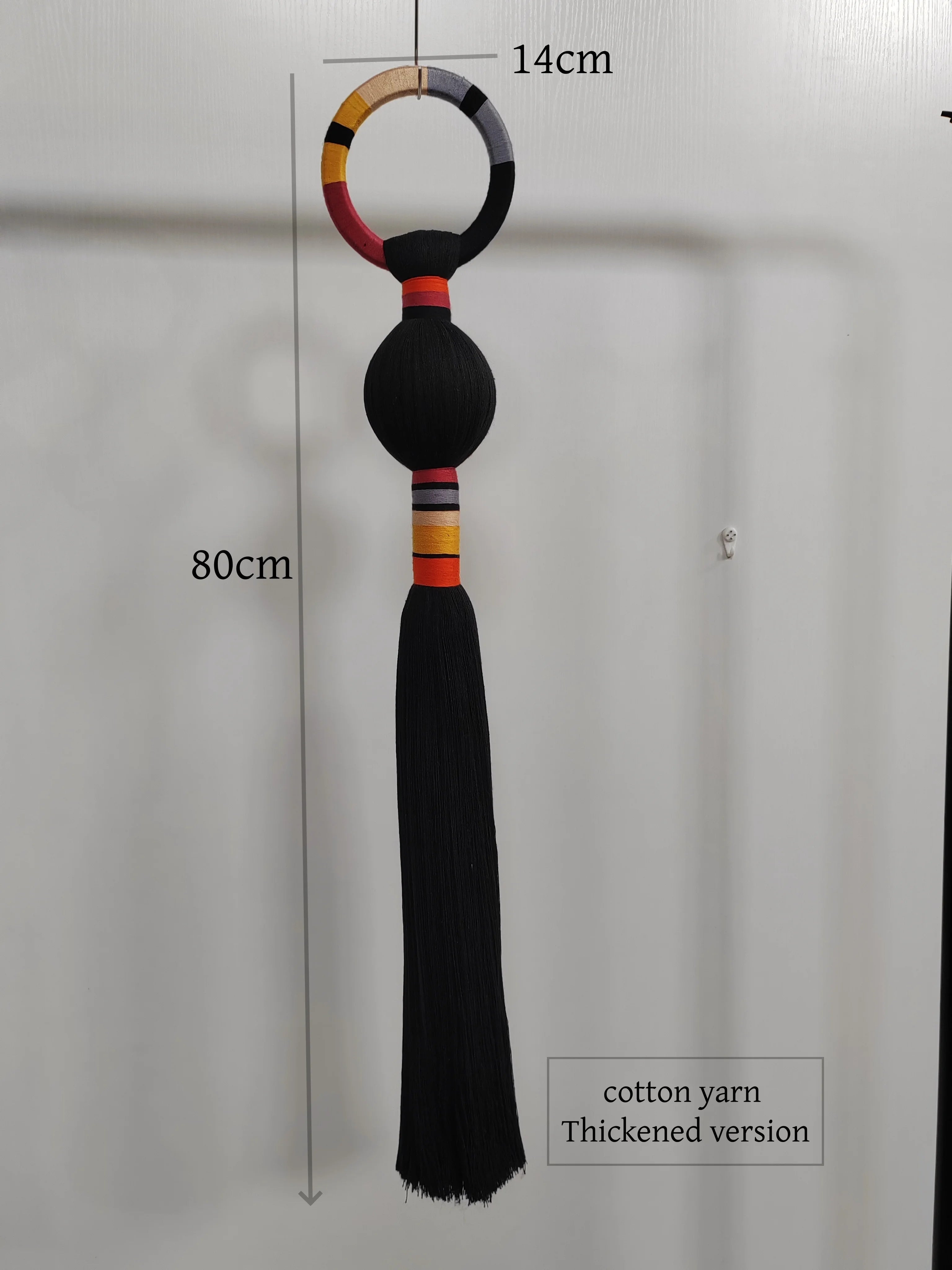 Boho Macrame Spherical Ball Hanging Decor Handwoven Unique Wall Sculpture Modern Organic Art for Living Room Bedroom Home Decor | Color:14x80cm-D