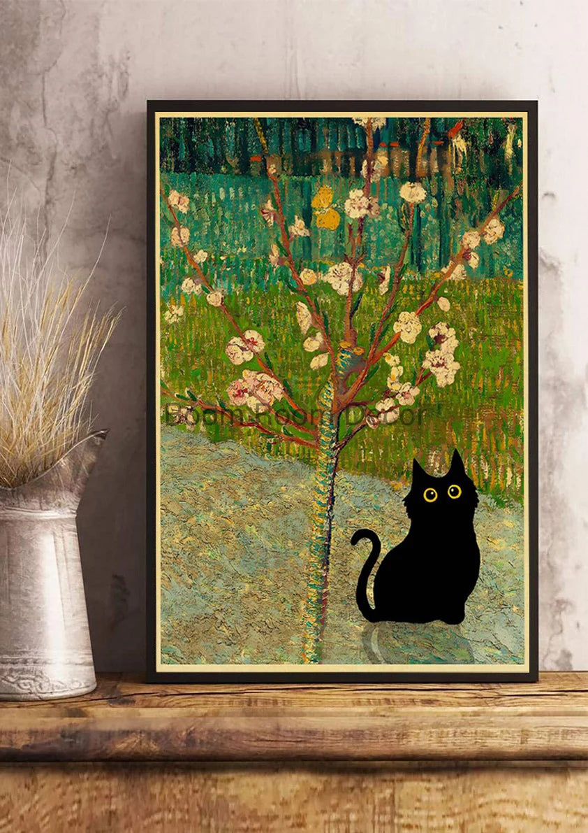 Digital Cats Cute Poster Kraft Paper Prints Modern DIY Funny Cartoon Room Painting Prints Art Picture Posters Living Room Decor | Color:Z123-33
