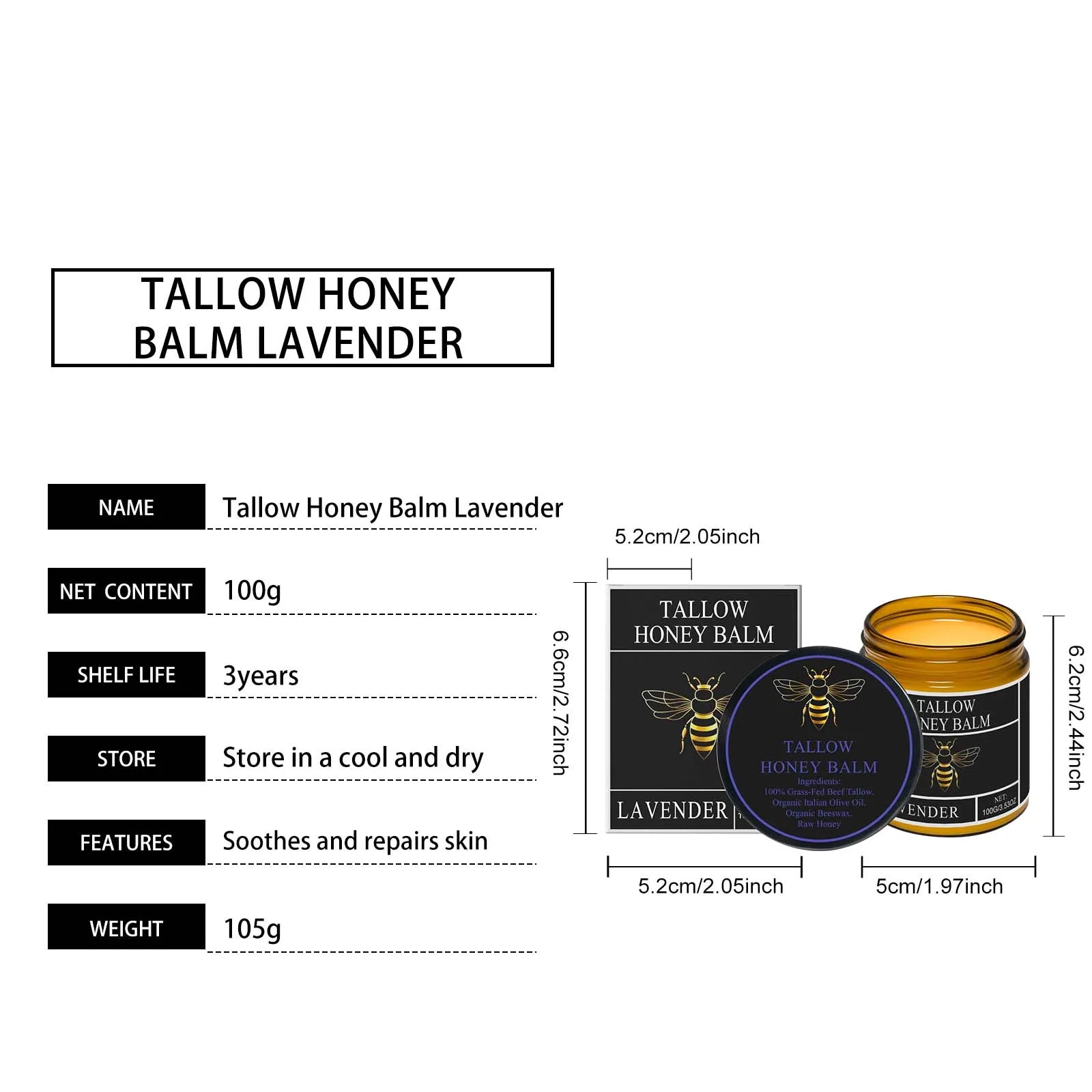 Tallow Honey Cream Glow Hydrating Skin Improve Elasticity Soft Bleaching Improve Dullness Firming Face Body Moisturizer Lotion | Color:Lavender 100g