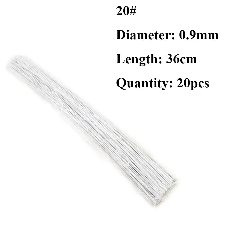#26 #20 Paper Floral Wire 0.45mm/0.9mm Diameter 36cm 30mm Long Iron Wire Useds For DIY Nylon Stocking Flower Branche Making | Color:white 1
