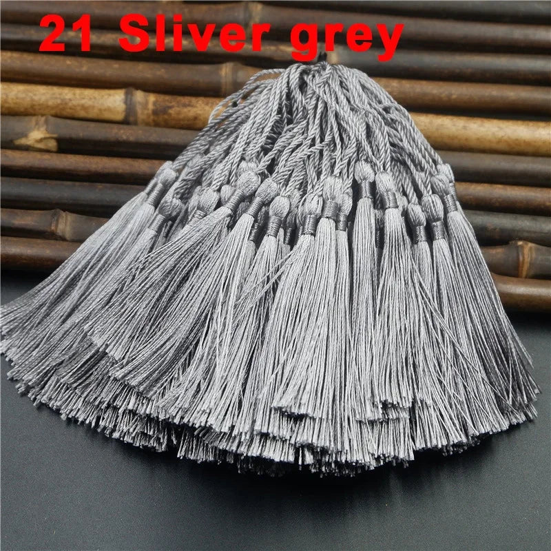 100pcs/lot 13cm Tassel Silk Fringe Silky Floss Bookmark Tassels Mini Tassels For DIY Craft Jewelry Making Souvenir Bookmarks | Color:21 SilverGrey