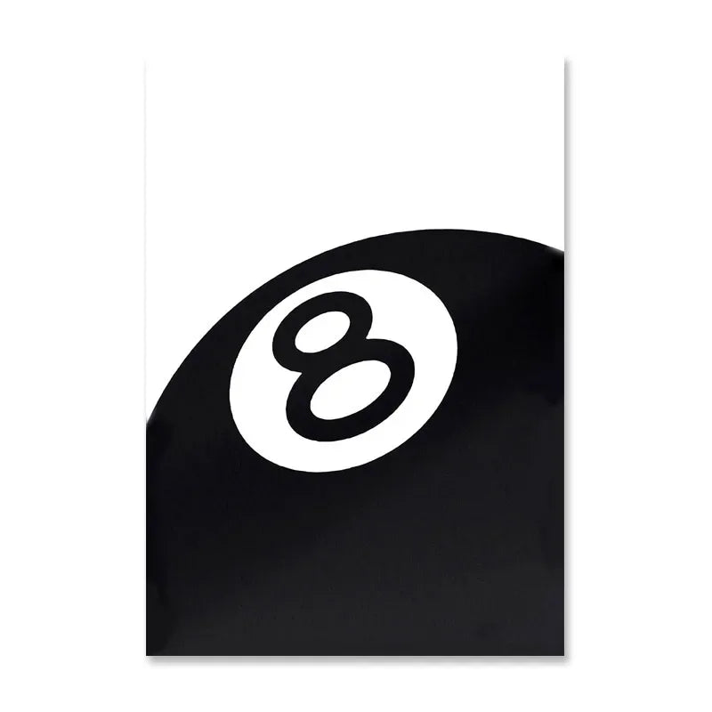 Black And White No.8 Ball Art Poster Billiards Club Theme Wall Art Canvas Painting Prints Living Room Corridor Home Decor | Color:FP1760-2