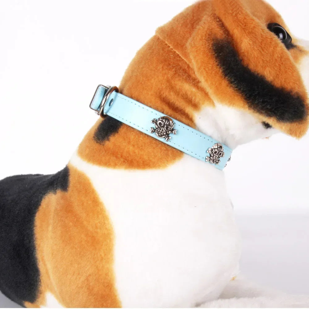 I Have Date With Pet Leather Skull Dog Accessories Dog Collar Personalized Cat Strap for Small Medium Dogs Red Blue Pet Supplies | 5