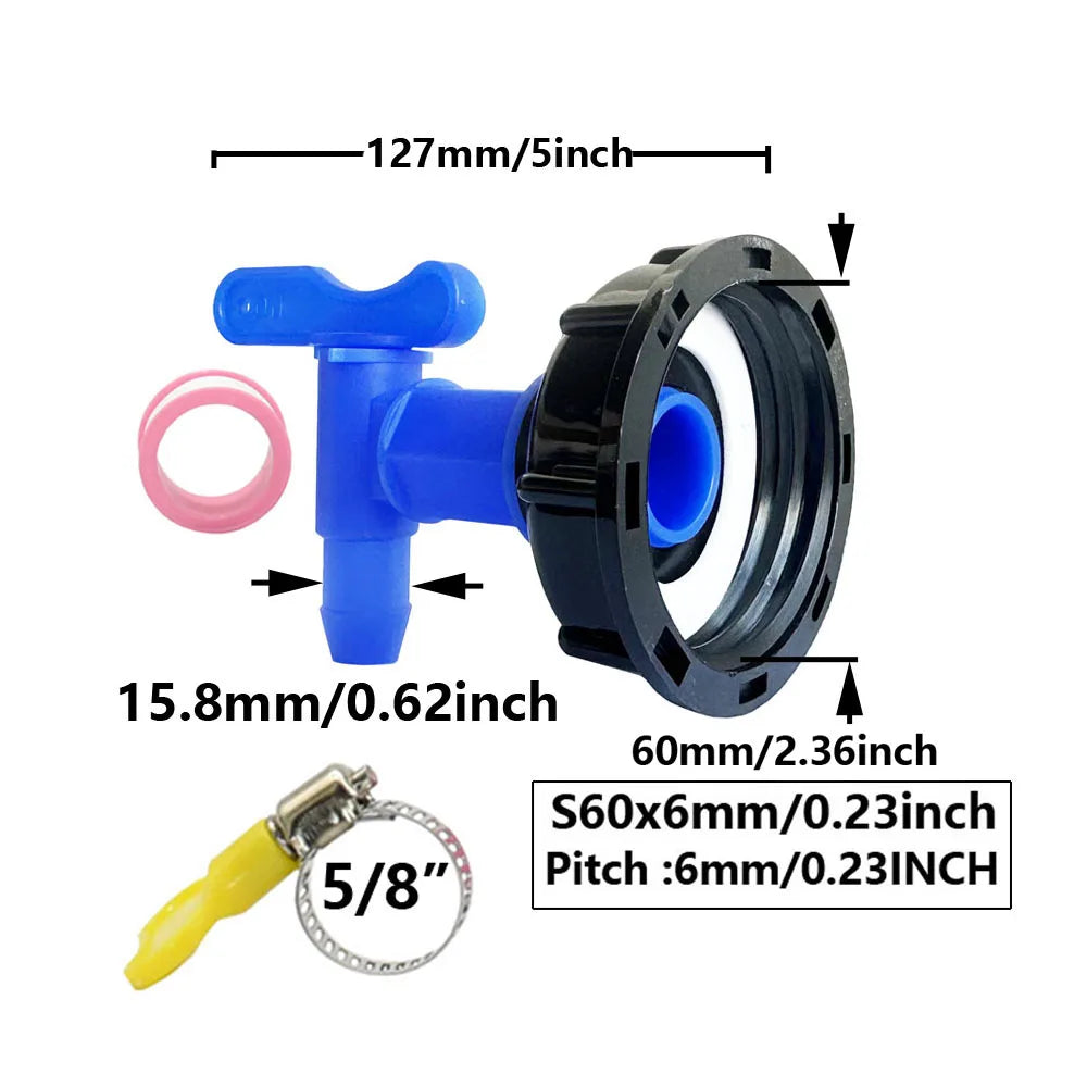 3/4" IBC Tank Tap Adapter Coarse Thread S60 to 5/8" Hose Connector Valves Fittings Garden Water Tanks Faucet Replacement | Color:D