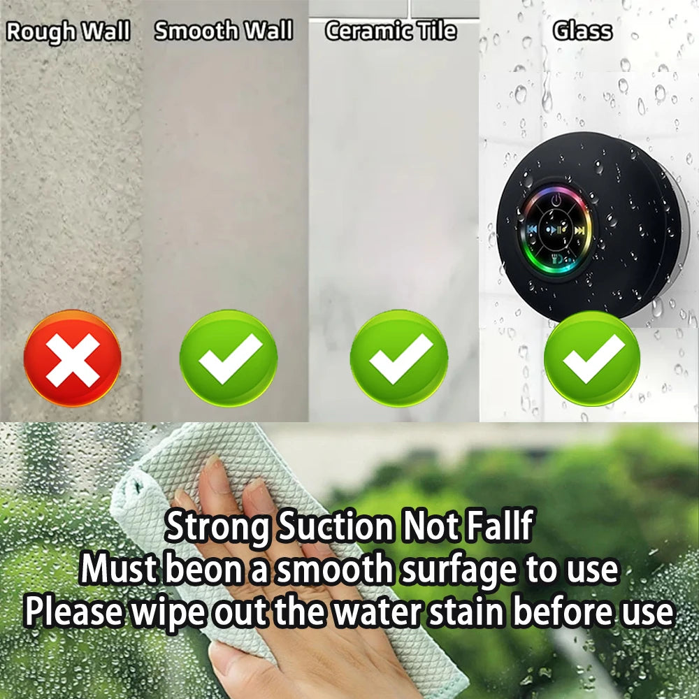 Portable Wireless Bluetooth Speaker LED Light IPX4 Waterproof Loudspeaker Outdoor Bathroom Large Suction Cup Stereo Sound Box | 3